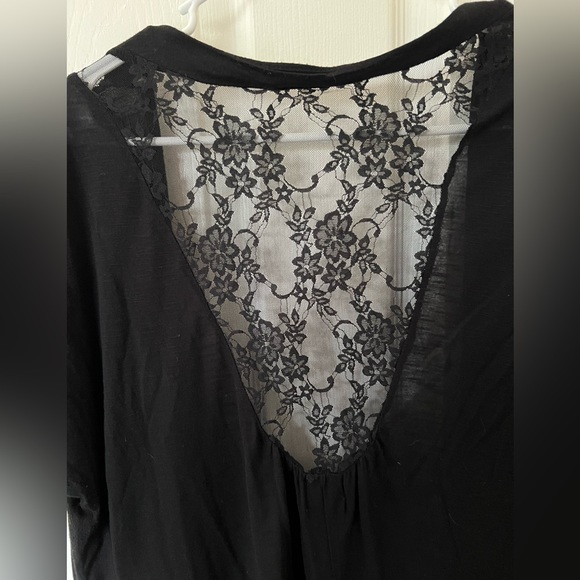 Black Lightweight Open Front Cardigan with See-through Lace Back & Pockets - Picture 6 of 6